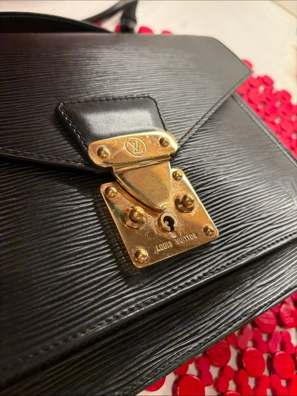 Louis Vuitton Black Epi Leather Monceau 28 Top Handle & Strap with Gold Hardware